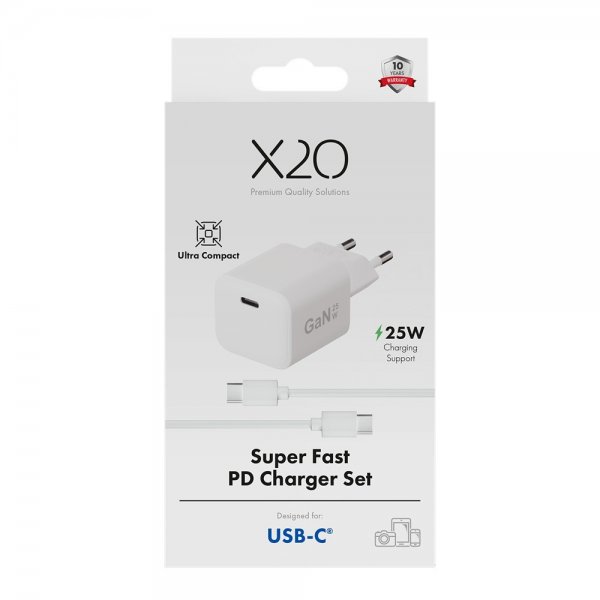 X2O-laturi kaapelilla 1,2 m 25 W USB-C GaN valkoinen