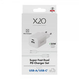 X2O Laturi johdolla 1.2m 35W USB-C/USB-A GaN Valkoinen