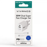 Vivanco Laturi kaapelilla 30W Dual Super Fast PD -laturisetti