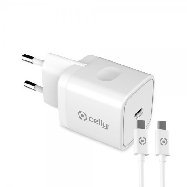 Celly-laturi USB-C-kaapelilla TC1C20WTYPEC 20W, valkoinen