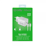 Celly-laturi USB-C-kaapelilla TC1C20WTYPEC 20W, valkoinen
