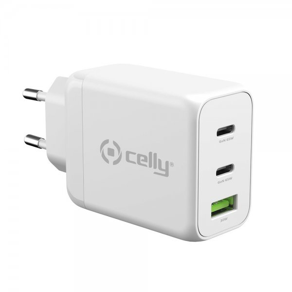 Celly-laturi TC3GAN65W 2xUSB-C/USB-A GaN 65W, valkoinen