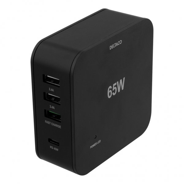 Deltaco USB-C PD 45W & USB-A 18W pikalaturi Musta