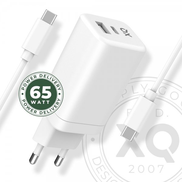 Xqisit-seinälaturi 65W GaN USB-C PD/USB-A