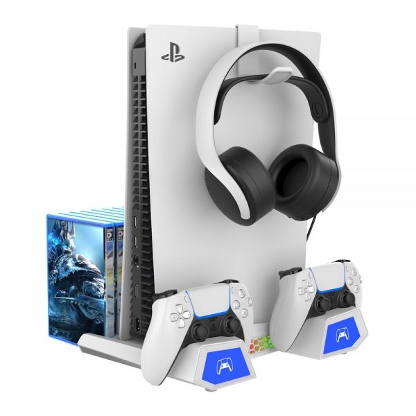 Ipega-latausasema tuulettimella ja pelisäilytyksellä PS5/PS5 Slim -konsolille