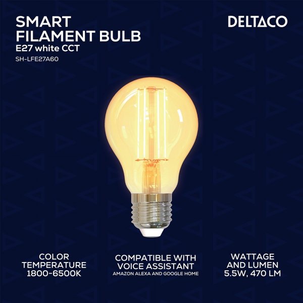 Deltaco Smart Home LED-lamppu Filament E27 WiFi A60 5.5W