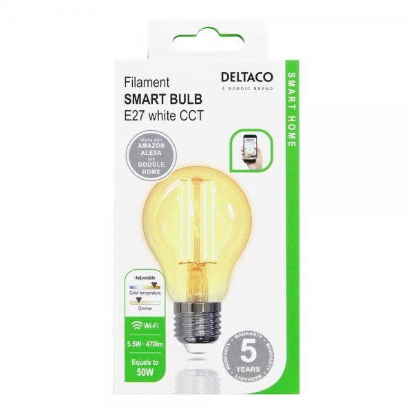 Deltaco Smart Home LED-lamppu Filament E27 WiFi A60 5.5W
