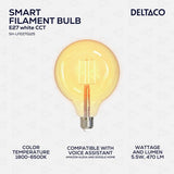 Deltaco Smart Home LED-lamppu Filament E27 WiFi G125 5.5W