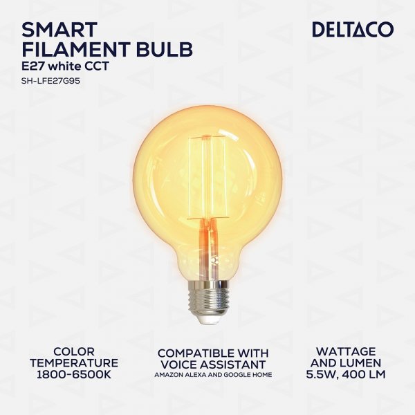 Deltaco Smart Home LED-lamppu Filamentti E27 WiFi G95 5.5W