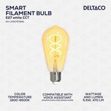 Deltaco Smart Home LED-lamppu Filament E27 WiFi ST64 Spiraali 5.5W