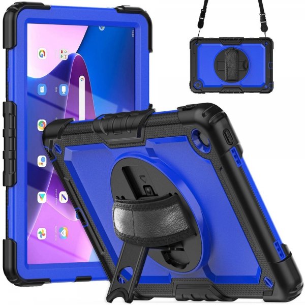 Lenovo Tab M10 Plus (3. sukupolvi) TB125 TB128 Suojakuori hihnalla ja jalustatoiminnolla Sinimusta