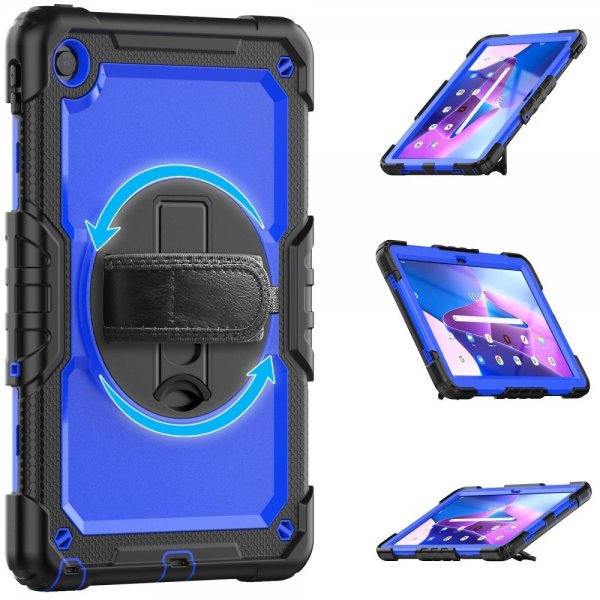 Lenovo Tab M10 Plus (3. sukupolvi) TB125 TB128 Suojakuori hihnalla ja jalustatoiminnolla Sinimusta