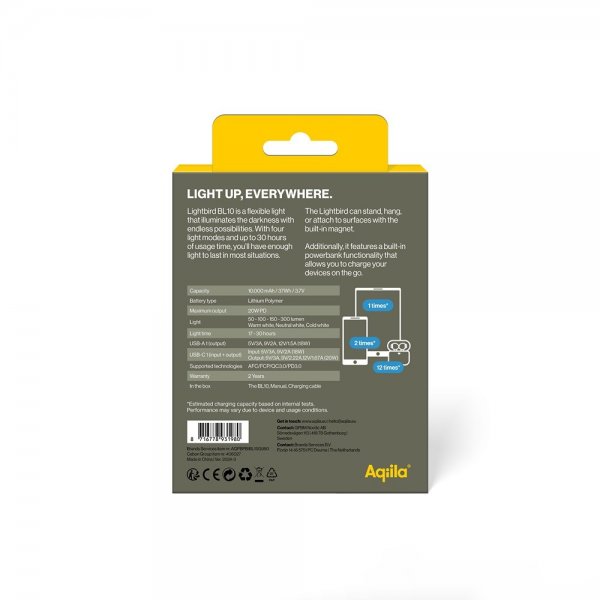 Aqiila Lightbird BL10 Retkeilylamppu Powerbankilla