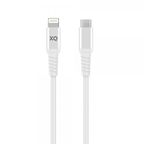 Xqisit Lightning–USB-C-kaapeli, punottu, erikoisvahva, 2 m, valkoinen