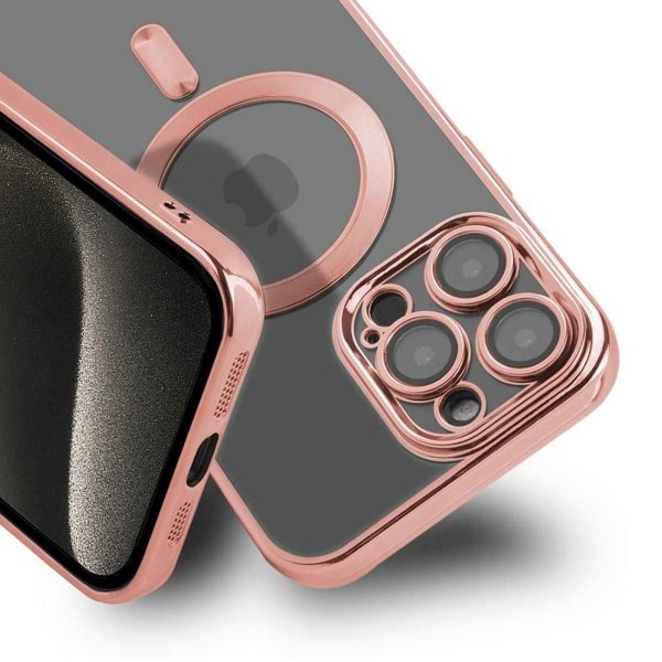 iPhone 15 Pro Kuoret Glitter Läpinäkyvä MagSafe Vaaleanpunainen