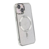 iPhone 15 -kuori kimalteleva, läpinäkyvä MagSafe hopea