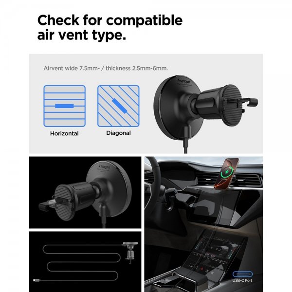 Spigen MagSafe-autoteline langattomalla latauksella OneTap Pro 4 Air Vent Hook