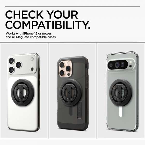 Spigen MagSafe O-Mag -puhelinteline jalustalla Mag Fit, musta