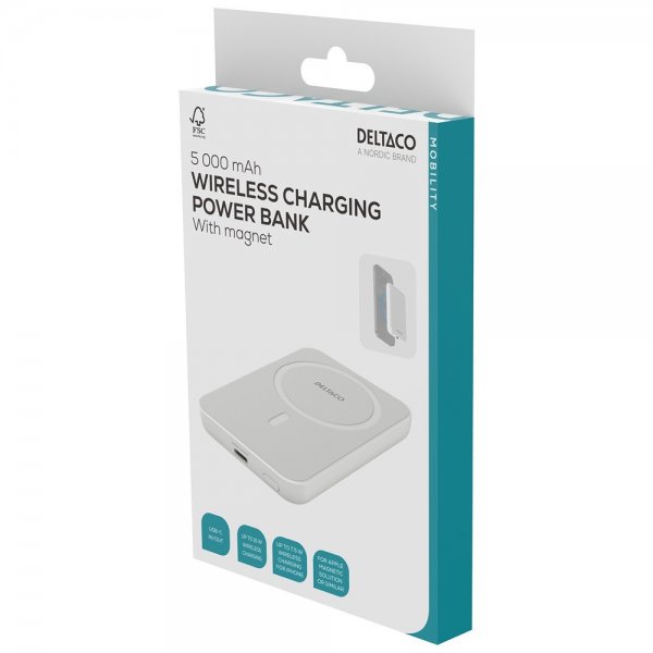 Deltaco MagSafe-varavirtalähde 5000 mAh 20W Valkoinen