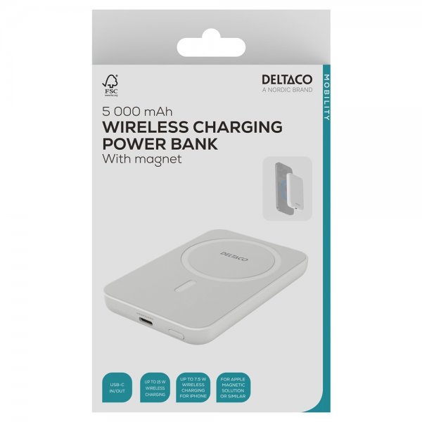 Deltaco MagSafe-varavirtalähde 5000 mAh 20W Valkoinen