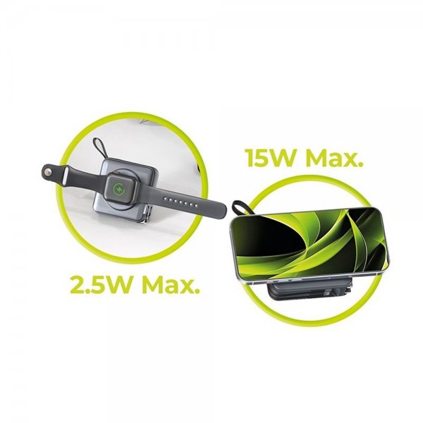 Mobile Origin MagSafe-varavirtalähde/Matkalaturi Sisäänrakennetut kaapelit/Apple Watch -lataus Harmaa
