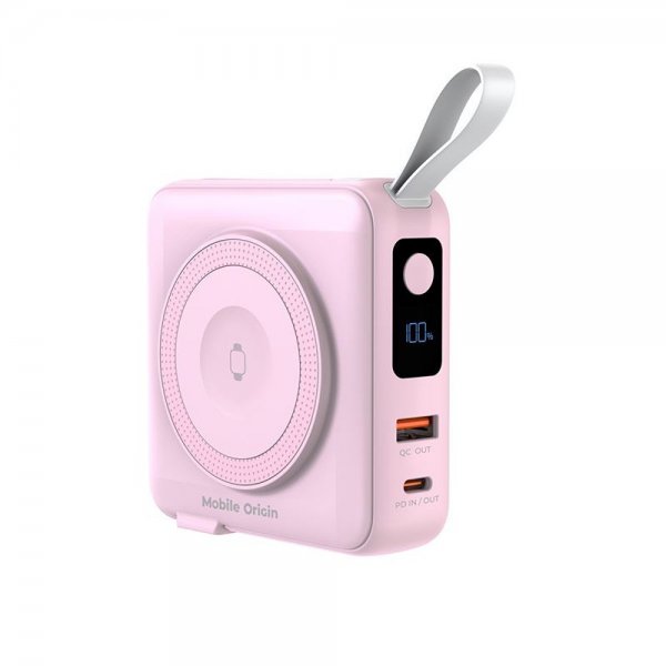 Mobile Origin MagSafe-varavirtalähde/matkalaturi, sisäänrakennetut kaapelit/Apple Watch -lataus, pinkki