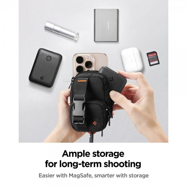 Spigen MagSafe Kotelo Kannettava Järjestäjätasku Snap Zip MagFit Musta