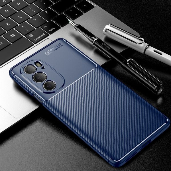 Motorola Edge 30 Pro Suojakuori Hiilikuitukuviointi Sininen