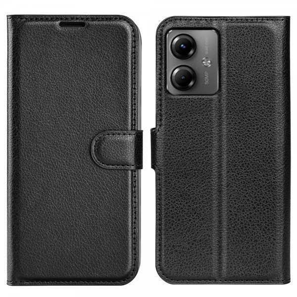 Motorola Moto G14 Litchi-kuvioinen suojakuori, musta
