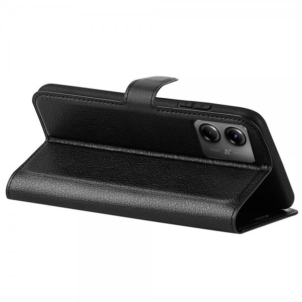 Motorola Moto G14 Litchi-kuvioinen suojakuori, musta