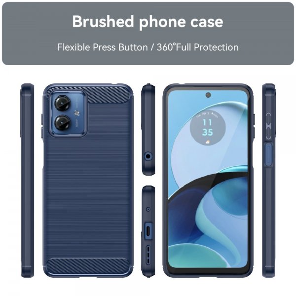 Motorola Moto G14 Suojakuori Harjattu hiilikuitukuviointi Sininen