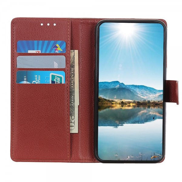 Motorola Moto G200 Litsi Nahkainen Kotelo Ruskea