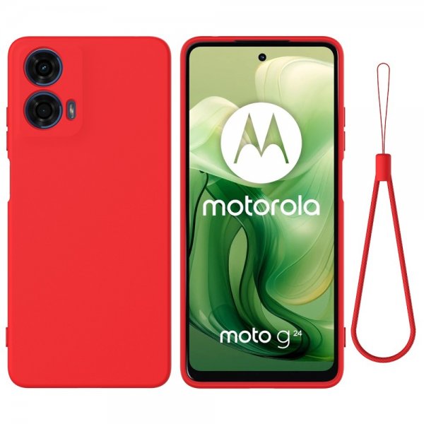 Motorola Moto G24 Power Suojakuori hihnalla, silikoni, punainen