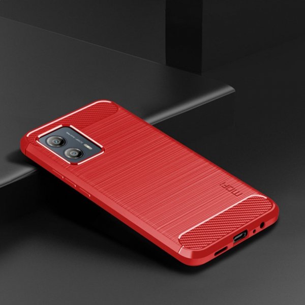 Mofi Motorola Moto G53 5G -suojakuori, harjattu hiilikuitukuvio, punainen