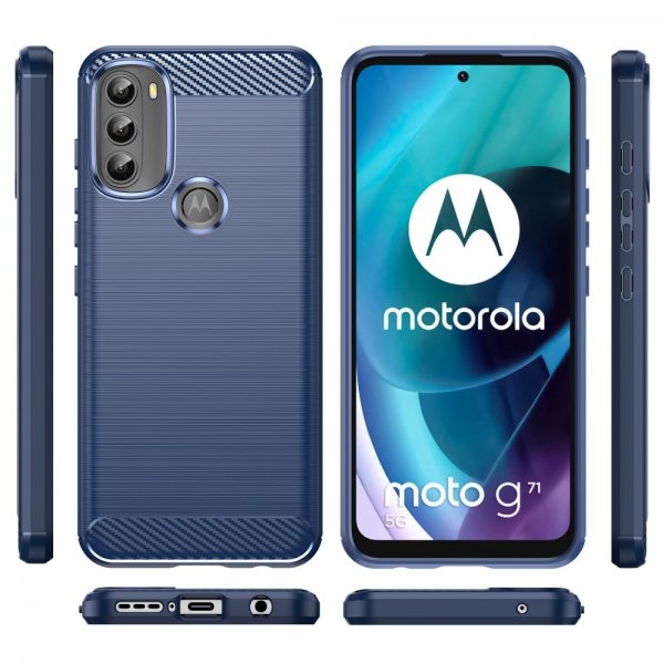 Motorola Moto G71 5G Suojakuori Harjattu Hiilikuitukuvio Sininen