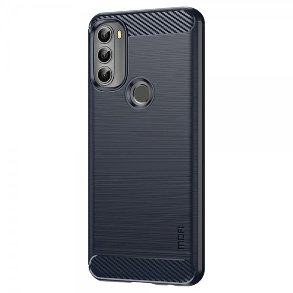 Mofi Motorola Moto G71 5G -kuori harjatulla hiilikuitutekstuurilla, sininen