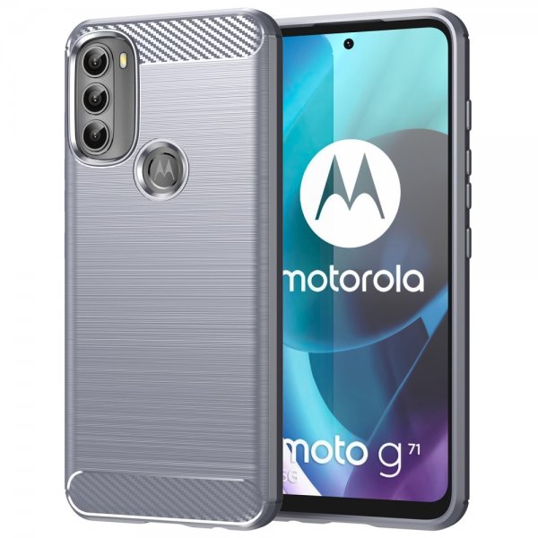 Motorola Moto G71 5G Suojakuori Harjattu Hiilikuitukuvio Harmaa