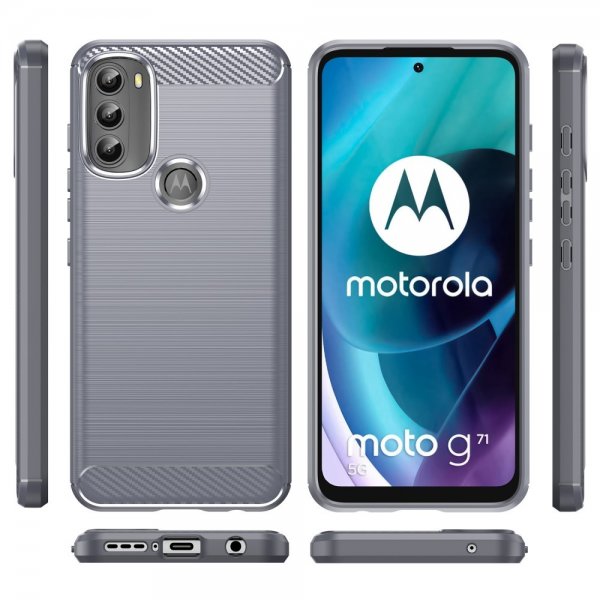 Motorola Moto G71 5G Suojakuori Harjattu Hiilikuitukuvio Harmaa