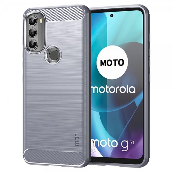 Mofi Motorola Moto G71 5G Kuori Harjattu hiilikuitukuvio Harmaa