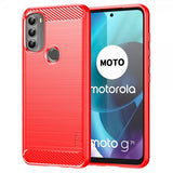 Mofi Motorola Moto G71 5G kuori, harjattu hiilikuitukuvio, punainen
