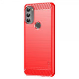 Mofi Motorola Moto G71 5G kuori, harjattu hiilikuitukuvio, punainen