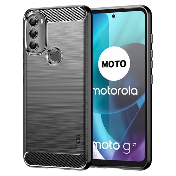 Mofi Motorola Moto G71 5G -kuori, harjattu hiilikuitukuvio, musta