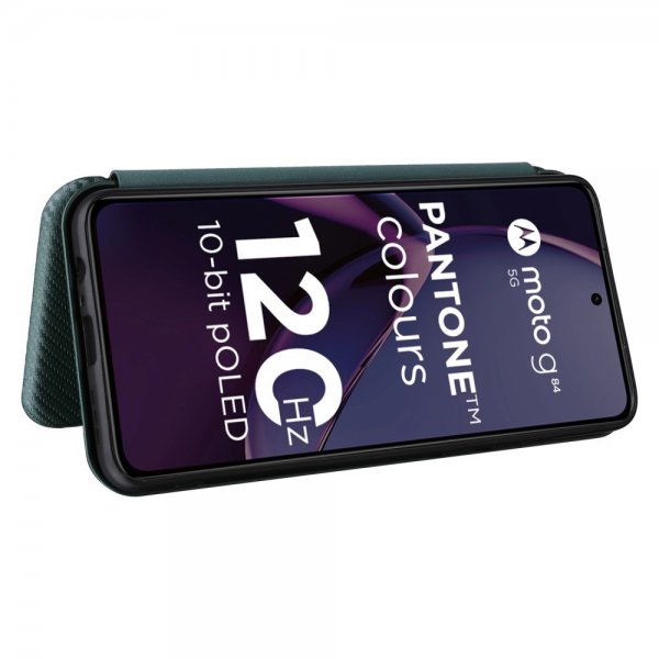 Motorola Moto G84 hiilikuitutekstuuri vihreä suojakotelo