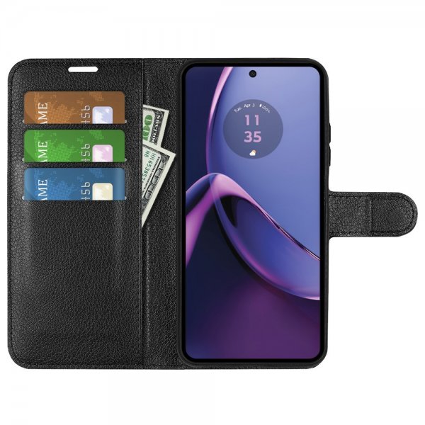 Motorola Moto G84 Litsi Nahkakotelo Musta