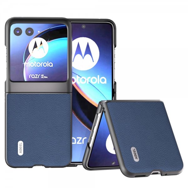 ABEEL Motorola Razr 40 Ultra Kuori Aitoa Nahkaa Sininen