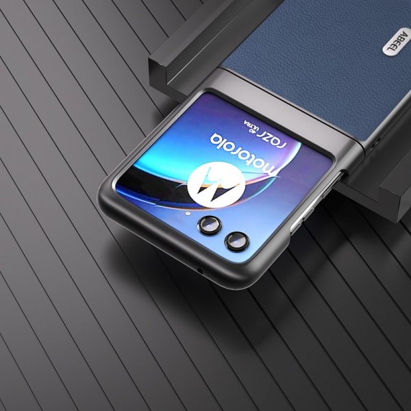 ABEEL Motorola Razr 40 Ultra Kuori Aitoa Nahkaa Sininen