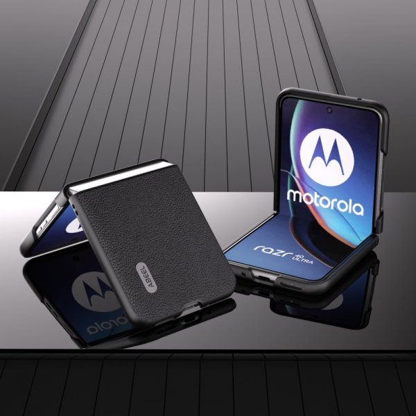 ABEEL Motorola Razr 40 Ultra Kuori Aitoa Nahkaa Musta