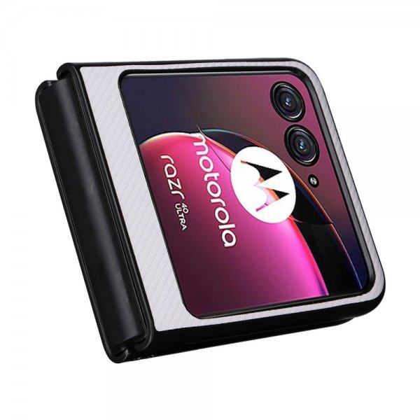 Motorola Razr 40 Ultra Kuori Hiilikuitukuvio Valkoinen