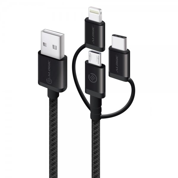 ALOGIC 3-in-1-kaapeli Micro USB/Lightning/USB-C 30 cm Musta