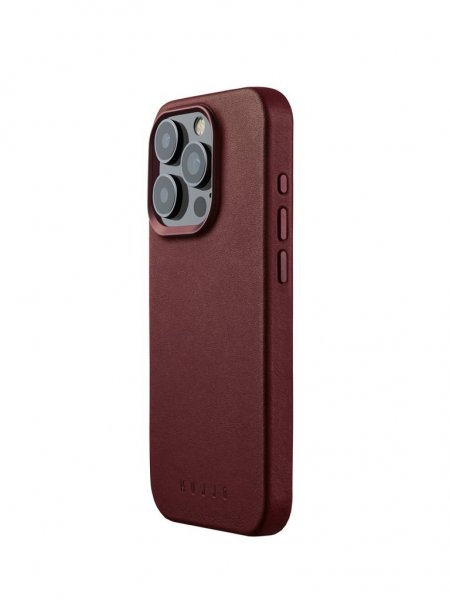 Mujjo iPhone 15 Pro -kokonahkakuori MagSafe Burgundy